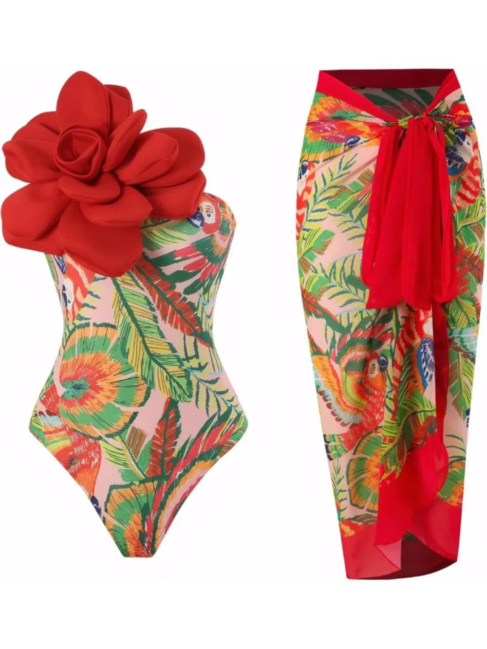 Chic One-Shoulder Women's One Piece Swimsuit with Wrap Skirt - Stylish Bathing